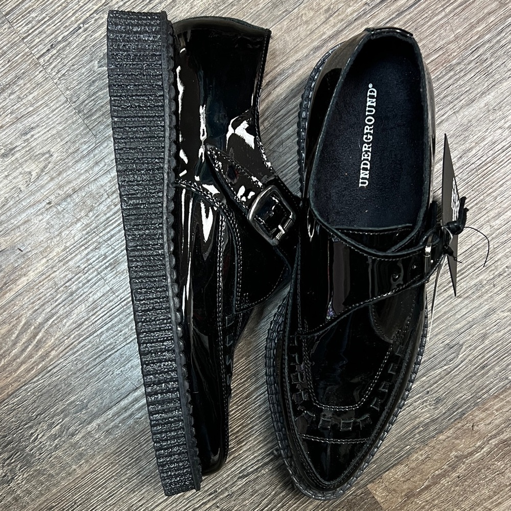 *BRAND NEW* Underground Black Patent Leather Creepers Buckle Shoe Size M6/W8